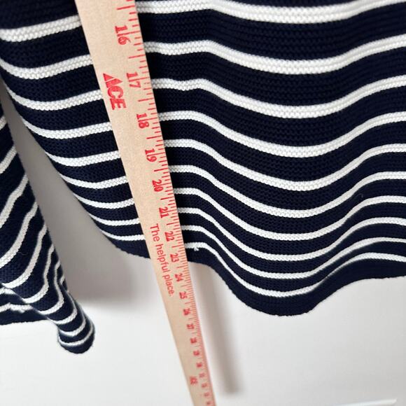Uniqlo Navy and White Long Sleeved Nautical Stripe V Neck Sweater Medium - Picture 6 of 7